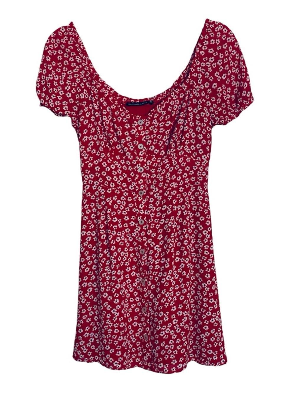 Abercrombie & Fitch Red Floral Mini Dress XS Milkmaid Y2K Puff Sleeve Tie Back